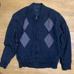 SALE Vintage Leo Chevalier Design Zip cardigan suede argyle pattern